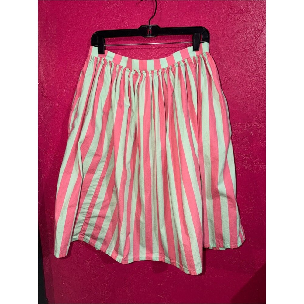 Magnolia Park Unique Vintage cotton swing skirt. Pink/mint green stripes. Sz L